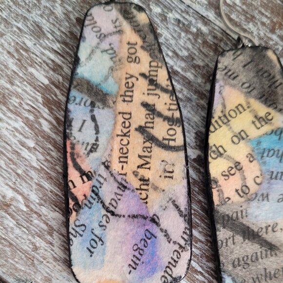 Colourful Handpainted Paper Drop Earrings - Picture 3 of 6